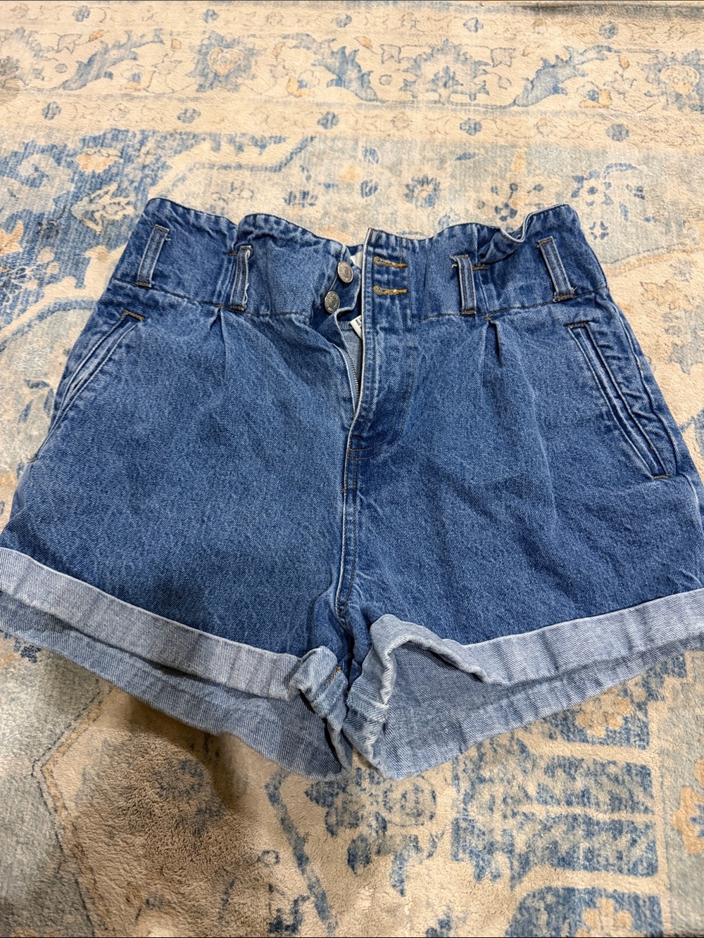 Forever 21 Dark Blue Paperbag High-Rise Denim Shorts